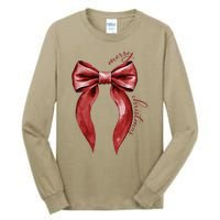 Merry Christmas Red Coquette Bow Merry And Bright Tall Long Sleeve T-Shirt