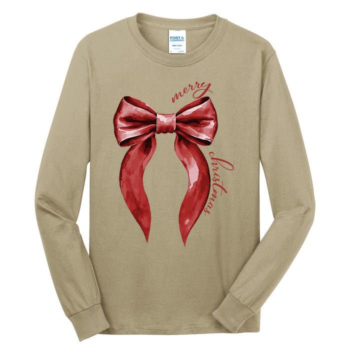 Merry Christmas Red Coquette Bow Merry And Bright Tall Long Sleeve T-Shirt