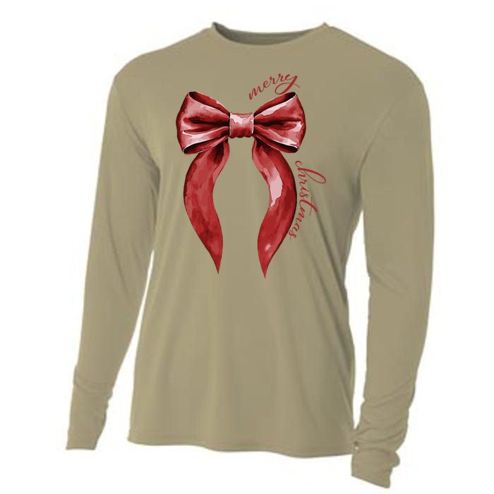 Merry Christmas Red Coquette Bow Merry And Bright Cooling Performance Long Sleeve Crew