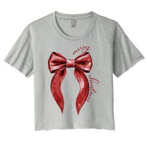 Merry Christmas Red Coquette Bow Merry And Bright Women's Crop Top Tee