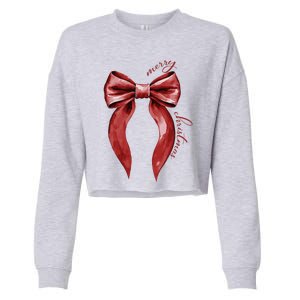 Merry Christmas Red Coquette Bow Merry And Bright Cropped Pullover Crew