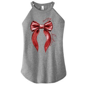 Merry Christmas Red Coquette Bow Merry And Bright Women's Perfect Tri Rocker Tank