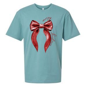 Merry Christmas Red Coquette Bow Merry And Bright Sueded Cloud Jersey T-Shirt