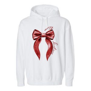 Merry Christmas Red Coquette Bow Merry And Bright Garment-Dyed Fleece Hoodie