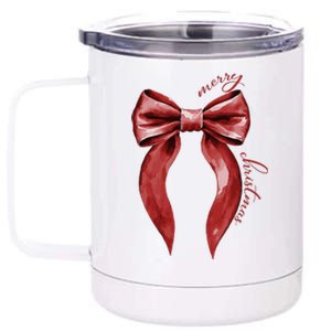 Merry Christmas Red Coquette Bow Merry And Bright 12 oz Stainless Steel Tumbler Cup