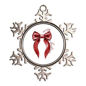 Merry Christmas Red Coquette Bow Merry And Bright Metallic Star Ornament