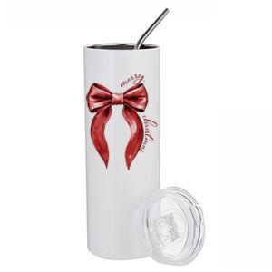 Merry Christmas Red Coquette Bow Merry And Bright Stainless Steel Tumbler