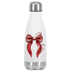 Merry Christmas Red Coquette Bow Merry And Bright Stainless Steel Insulated Water Bottle