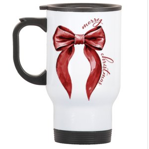 Merry Christmas Red Coquette Bow Merry And Bright Stainless Steel Travel Mug