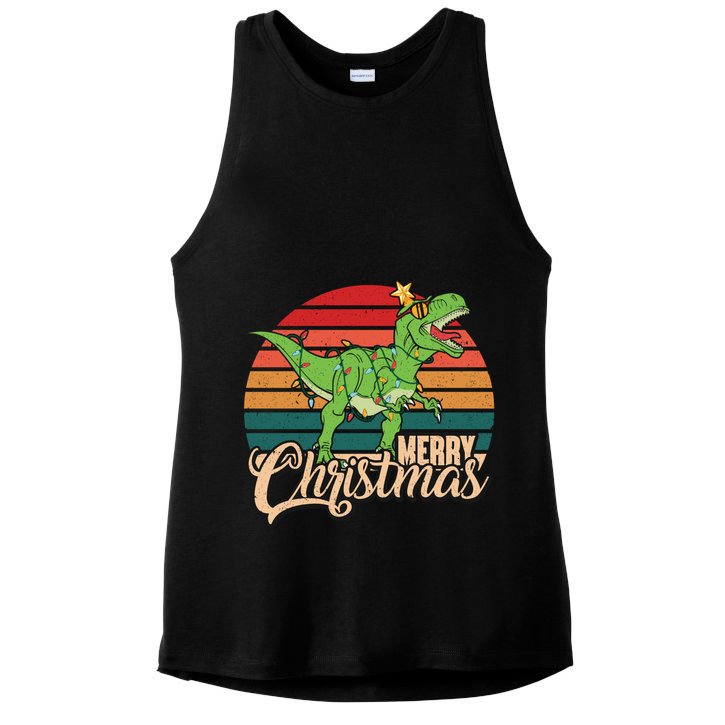 Merry Christmas Retro Vintage Trex Christmas Tree Rex Meaningful Gift Ladies PosiCharge Tri-Blend Wicking Tank
