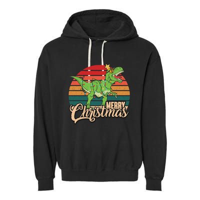 Merry Christmas Retro Vintage Trex Christmas Tree Rex Meaningful Gift Garment-Dyed Fleece Hoodie