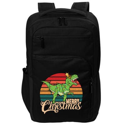 Merry Christmas Retro Vintage Trex Christmas Tree Rex Meaningful Gift Impact Tech Backpack