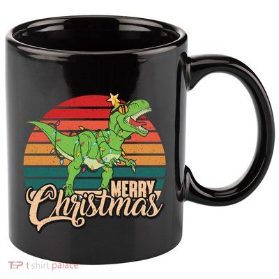 Merry Christmas Retro Vintage Trex Christmas Tree Rex Meaningful Gift 11oz C Handle Ceramic Mug