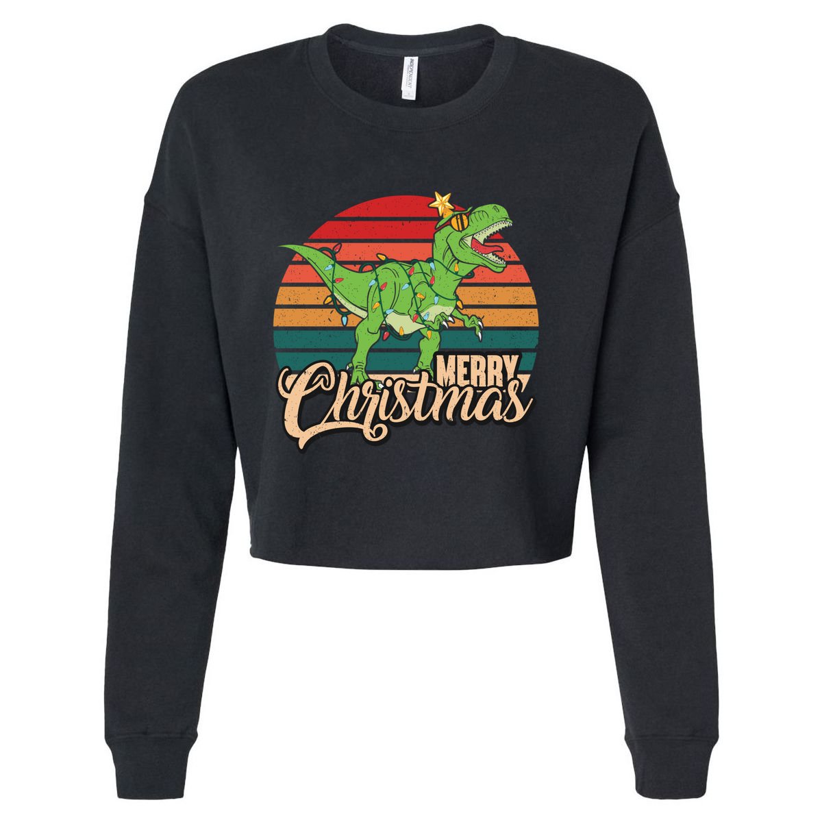 Merry Christmas Retro Vintage Trex Christmas Tree Rex Meaningful Gift Cropped Pullover Crew