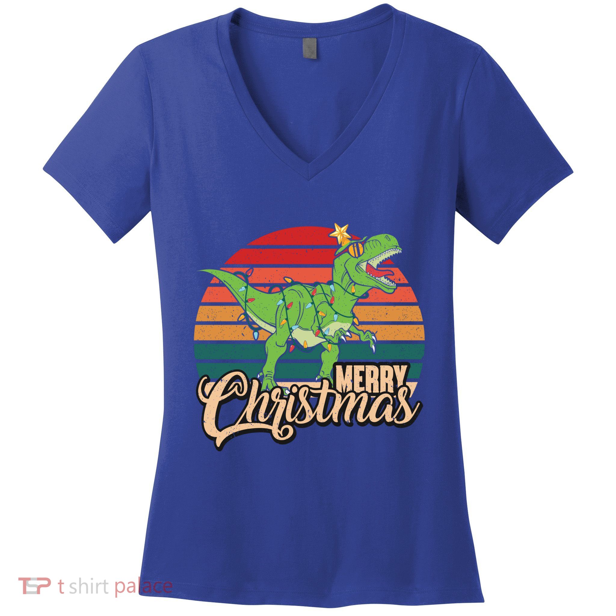 Merry Christmas Retro Vintage Trex Christmas Tree Rex Meaningful Gift Women's V-Neck T-Shirt