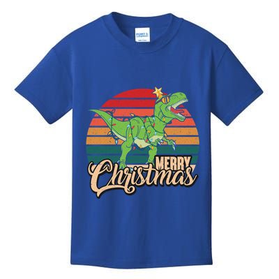 Merry Christmas Retro Vintage Trex Christmas Tree Rex Meaningful Gift Kids T-Shirt