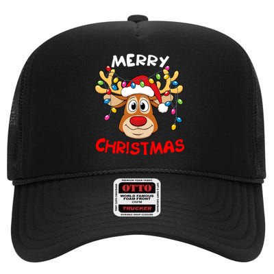 Merry Christmas Reindeer Xmas Family High Crown Mesh Back Trucker Hat