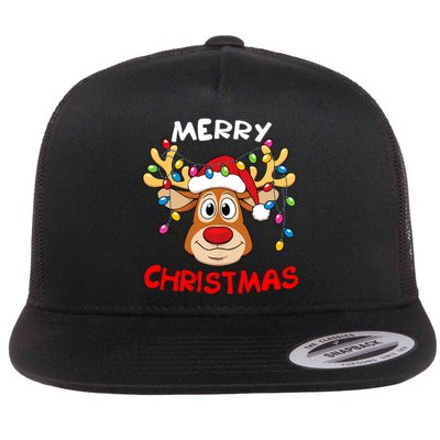 Merry Christmas Reindeer Xmas Family Flat Bill Trucker Hat