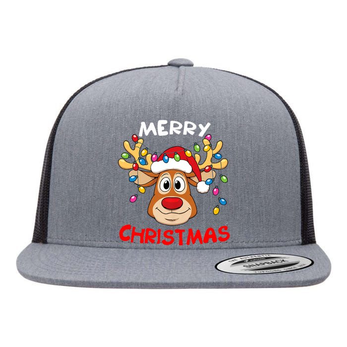 Merry Christmas Reindeer Xmas Family Flat Bill Trucker Hat