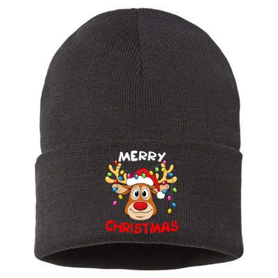 Merry Christmas Reindeer Xmas Family Sustainable Knit Beanie