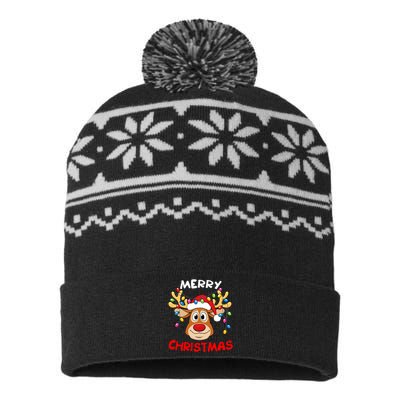 Merry Christmas Reindeer Xmas Family USA-Made Snowflake Beanie