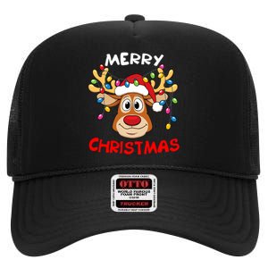 Merry Christmas Reindeer Xmas Family High Crown Mesh Back Trucker Hat