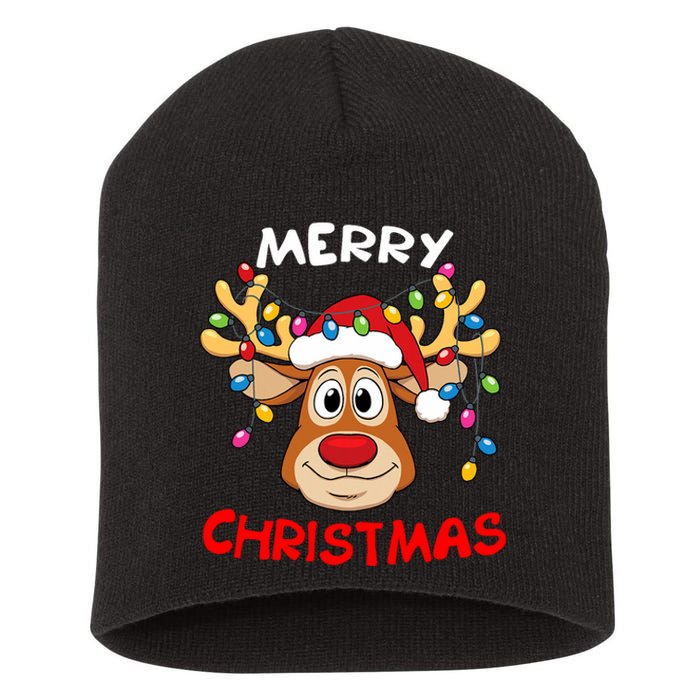 Merry Christmas Reindeer Xmas Family Short Acrylic Beanie