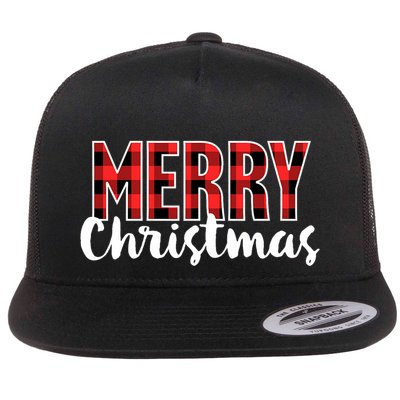 Merry Christmas Red Buffalo Plaid Xmas Flat Bill Trucker Hat