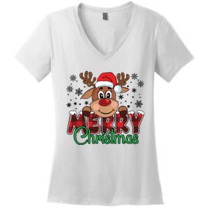 Merry Christmas Reindeer Women Family Matching Reindeer Women's V-Neck T-Shirt