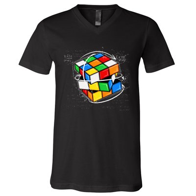 Math Cuber Speed Cubing Puzzle Lover Cube V-Neck T-Shirt