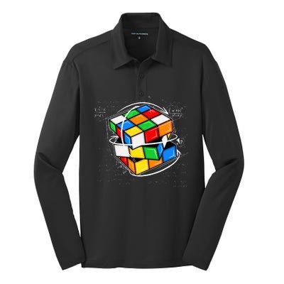 Math Cuber Speed Cubing Puzzle Lover Cube Silk Touch Performance Long Sleeve Polo