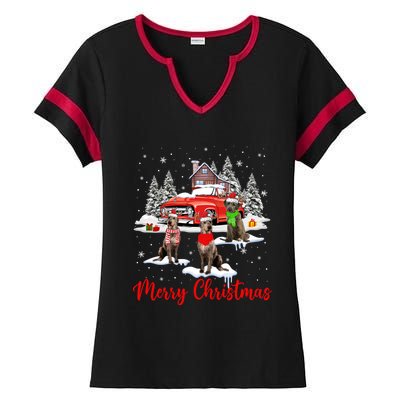 Merry Christmas Santa Reindeer Irish Wolfhound With Truck Meaningful Gift Ladies Halftime Notch Neck Tee