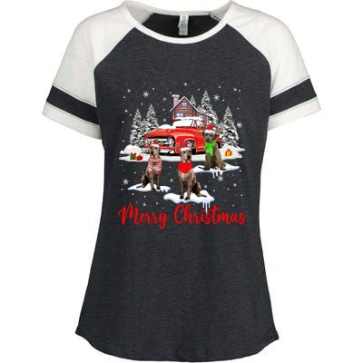 Merry Christmas Santa Reindeer Irish Wolfhound With Truck Meaningful Gift Enza Ladies Jersey Colorblock Tee