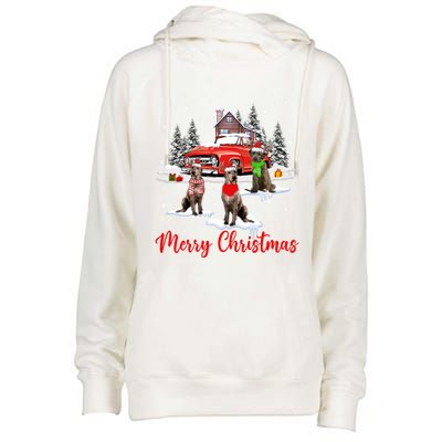 Merry Christmas Santa Reindeer Irish Wolfhound With Truck Meaningful Gift Womens Funnel Neck Pullover Hood