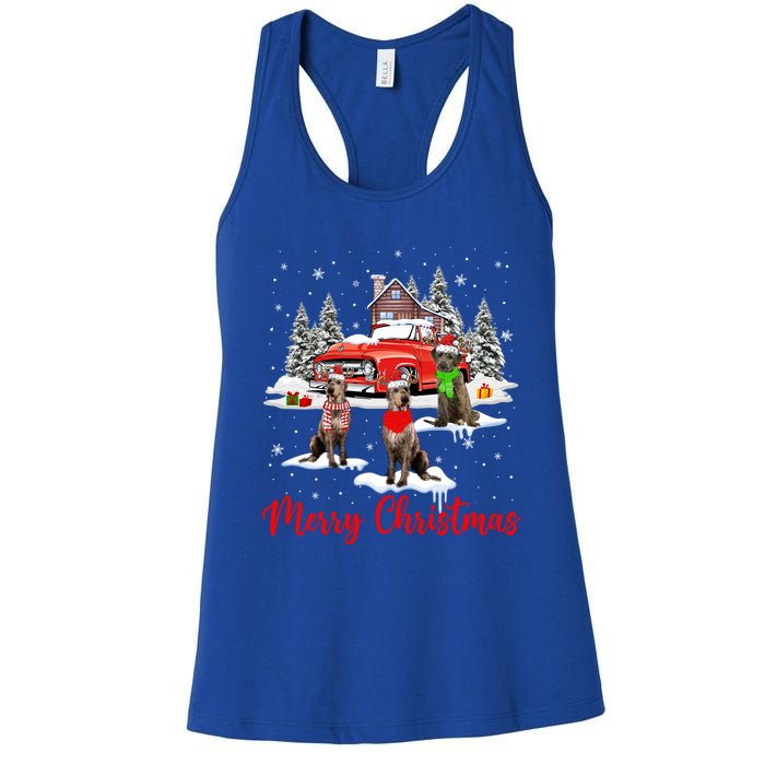 Merry Christmas Santa Reindeer Irish Wolfhound With Truck Meaningful Gift Women's Racerback Tank