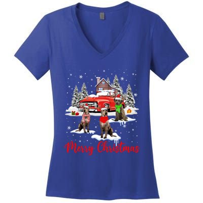 Merry Christmas Santa Reindeer Irish Wolfhound With Truck Meaningful Gift Women's V-Neck T-Shirt