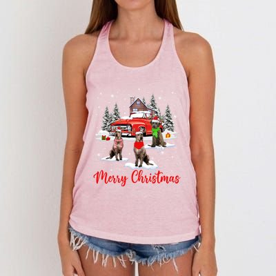 Merry Christmas Santa Reindeer Irish Wolfhound With Truck Meaningful Gift Women's Knotted Racerback Tank