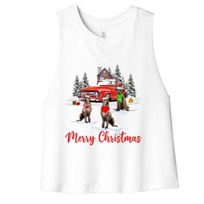 Merry Christmas Santa Reindeer Irish Wolfhound With Truck Meaningful Gift Women's Racerback Cropped Tank