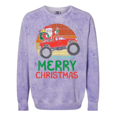 Merry Christmas Santa Monster Truck Xmas Colorblast Crewneck Sweatshirt