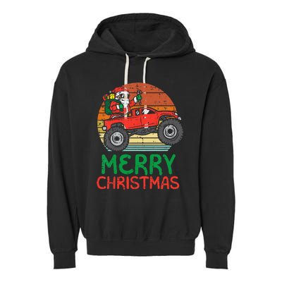 Merry Christmas Santa Monster Truck Xmas Garment-Dyed Fleece Hoodie