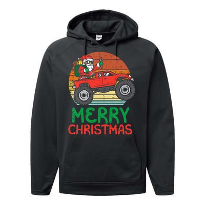 Merry Christmas Santa Monster Truck Xmas Performance Fleece Hoodie