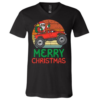 Merry Christmas Santa Monster Truck Xmas V-Neck T-Shirt