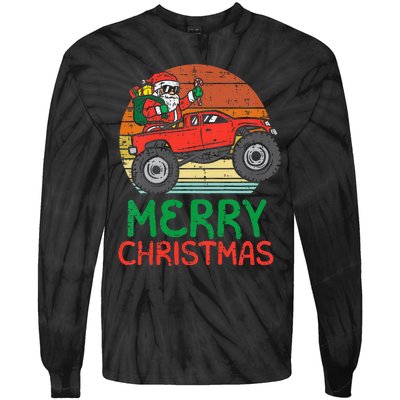 Merry Christmas Santa Monster Truck Xmas Tie-Dye Long Sleeve Shirt