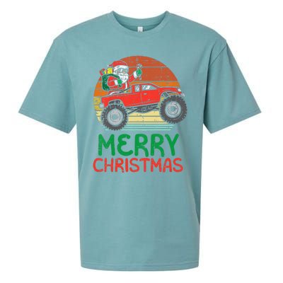 Merry Christmas Santa Monster Truck Xmas Sueded Cloud Jersey T-Shirt