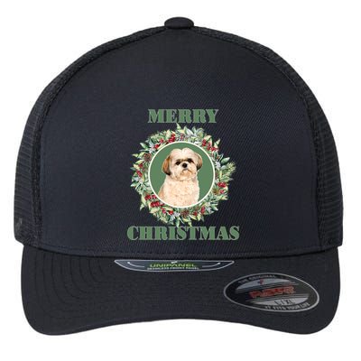 Merry Christmas Shih Tzu Great Gift Flexfit Unipanel Trucker Cap