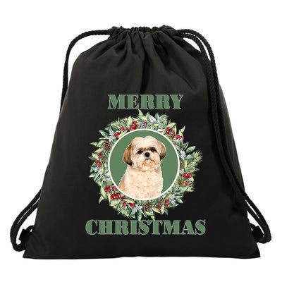 Merry Christmas Shih Tzu Great Gift Drawstring Bag