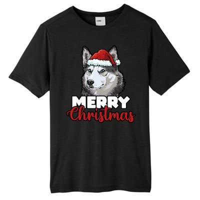 Merry Christmas Siberian Husky Dog Lover Gift Tall Fusion ChromaSoft Performance T-Shirt