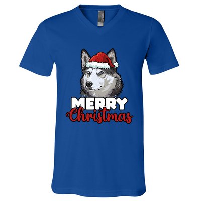 Merry Christmas Siberian Husky Dog Lover Gift V-Neck T-Shirt