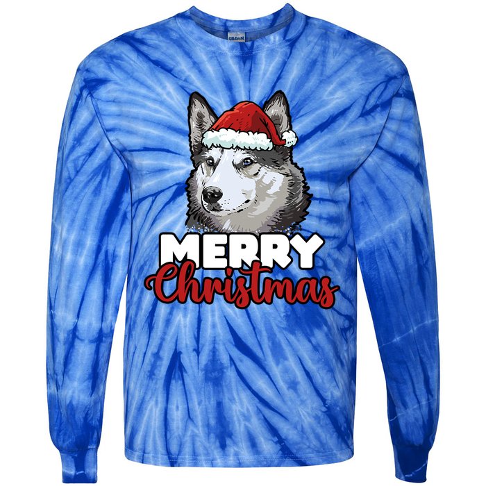 Merry Christmas Siberian Husky Dog Lover Gift Tie-Dye Long Sleeve Shirt