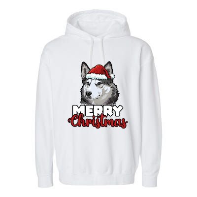 Merry Christmas Siberian Husky Dog Lover Gift Garment-Dyed Fleece Hoodie